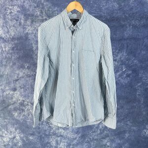 J Crew Mercantile Shirt Mens Large Gingham Slim Flex Long Sleeve Light Blue